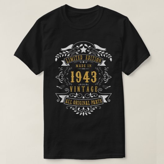 79歳、79歳の誕生日が1943年に生まれメンWで製作される Tシャツ (デザイン正面)