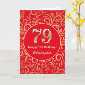 79誕生日赤・金ゴールド花柄 カード (黄色い花)
