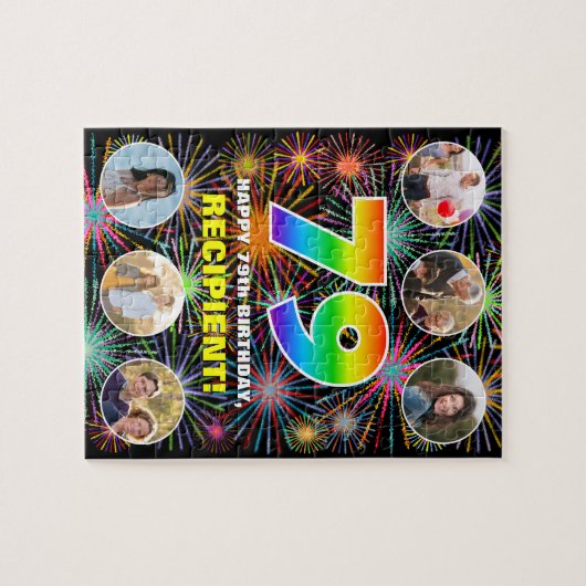 79誕生日:おもしろいレインボー#,名前をカスタムする+写真 ジグソーパズル (横)