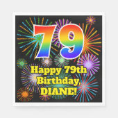 79誕生日:おもしろい花火パターン+虹79 スタンダードランチョンナプキン (正面)