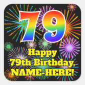 79誕生日:おもしろい花火ルック、虹# 79 スクエアシール (正面)