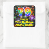 79誕生日:おもしろい花火ルック、虹# 79 スクエアシール (バッグ)