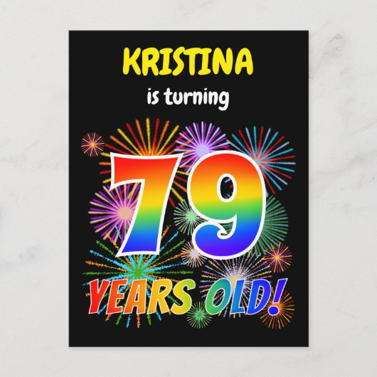 79誕生日-おもしろい花火、レインボールック"79" ポストカード (正面)