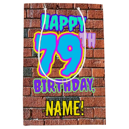 79誕生日:おもしろい、アーバングラフィティインスパイアルック ミディアムペーパーバッグ (正面)