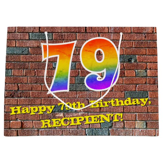 79誕生日:おもしろい、グラフィティインスパイアレインボーー# 79 ラージペーパーバッグ (正面)