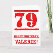 79誕生日:おもしろい、赤ゴムスタンプルックインスパイアス カード (正面)
