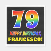 79誕生日:はっきりした,おもしろい,シンプル虹， 79 スタンダードランチョンナプキン (正面)