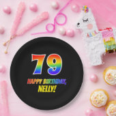 79誕生日:はっきりした,おもしろい,シンプル虹， 79 ペーパープレート (パーティー)