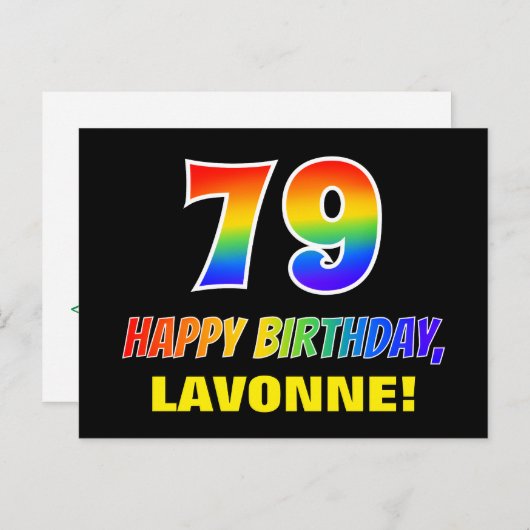 79誕生日:はっきりした,おもしろい,シンプル虹， 79 ポストカード (正面/裏面)