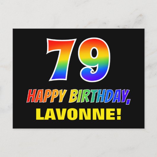 79誕生日:はっきりした,おもしろい,シンプル虹, 79 ポストカード (正面)