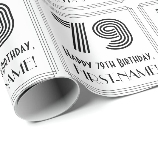 79誕生日:アールデコインスパイアスタイル「79」 +名前 ラッピングペーパー (ロールコーナー)