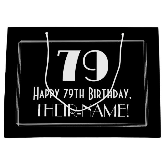 79誕生日:アールデコインスパイアスタイル「79」、名前 ラージペーパーバッグ (正面)