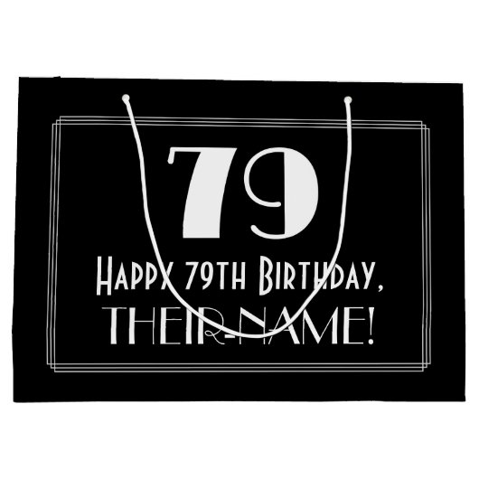 79誕生日:アールデコインスパイアスタイル「79」、名前 ラージペーパーバッグ (裏面)