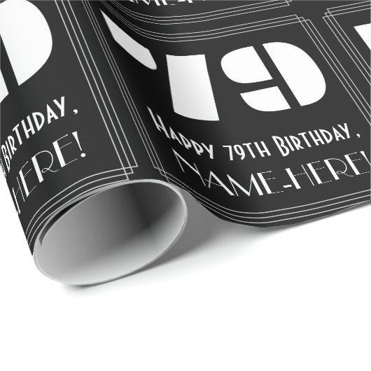 79誕生日:インスパイアアールデコ「79」と名前 ラッピングペーパー (ロールコーナー)