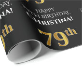 79誕生日:エレガント、ブラック、フェイク金ゴールド ラッピングペーパー (ロールコーナー)