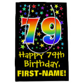 79誕生日:カラフルスターズパターン&レインボー79 ミディアムペーパーバッグ (正面)