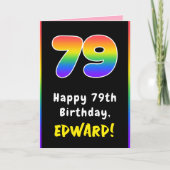79誕生日:カラフルレインボー# 79,名前をカスタムする カード (正面)