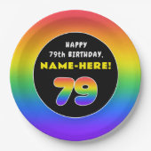 79誕生日:カラフルレインボー# 79,名前をカスタムする ペーパープレート (正面)