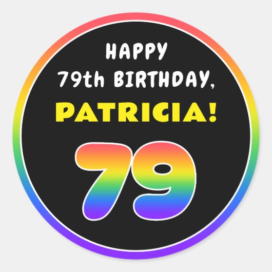 79誕生日:カラフルレインボー# 79,名前をカスタムする ラウンドシール (正面)