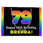 79誕生日:カラフルレインボー# 79,名前をカスタムする ラージペーパーバッグ (裏面)
