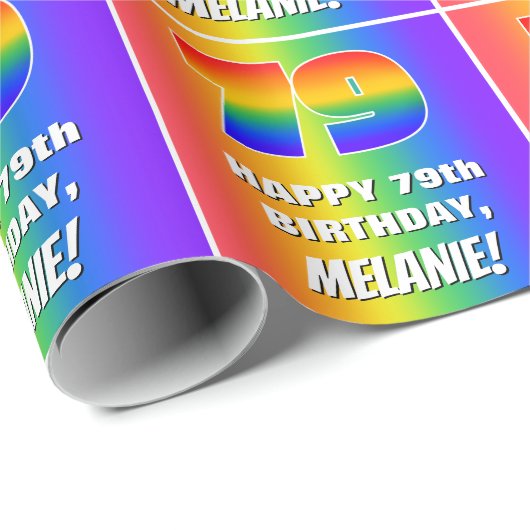 79誕生日:カラフル、おもしろいレインボーパターン# 79 ラッピングペーパー (ロールコーナー)