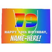 79誕生日:カラフル、おもしろいレインボーパターン# 79 ラージペーパーバッグ (裏面)