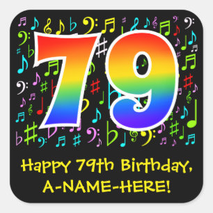 79誕生日:カラフルMusic Symbols, Rainbow 79 スクエアシール
