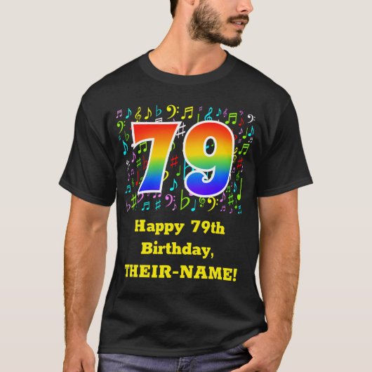 79誕生日:カラフルMusic Symbols, Rainbow 79 Tシャツ (正面)