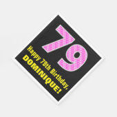 79誕生日:ピンクストライプのハートと"79" +名前 スタンダードランチョンナプキン (角)