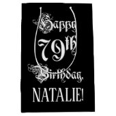 79誕生日:、ファンシースクリプエレガントト+名前をカスタムする ミディアムペーパーバッグ (正面)