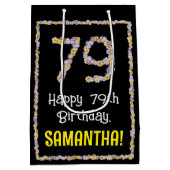 79誕生日:フローラ花数名前をカスタムする ミディアムペーパーバッグ (裏面)