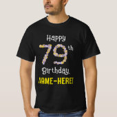 79誕生日:フローラ花数"79" +名前 Tシャツ (正面)