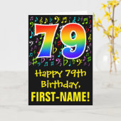 79誕生日:ミュージックカラフルシンボル+レインボー79 カード (黄色い花)