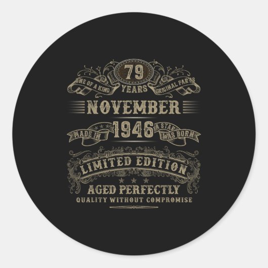 79 Year Old 79th Bday November 1946 Limited Editio ラウンドシール (正面)