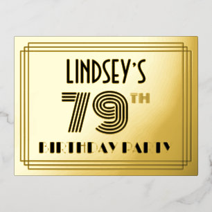 79th誕生日パーティー～アールデコスタイル"79" +名前 箔招待状ポストカード
