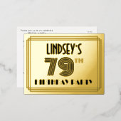 79th誕生日パーティー~アールデコスタイル"79" +名前 箔招待状ポストカード (正面/裏面)
