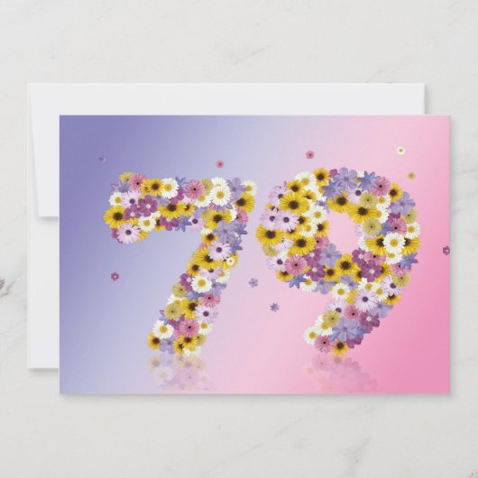 79th Birthdayパーティー、花の文字 招待状 (正面)