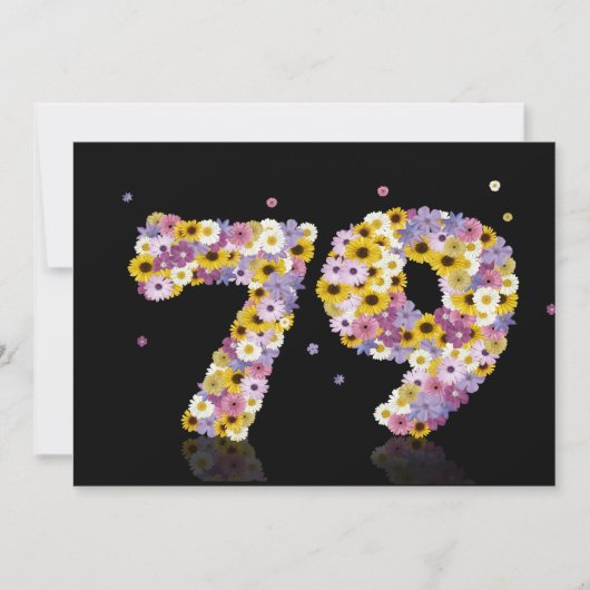 79th Birthdayパーティー、花の文字 招待状 (正面)