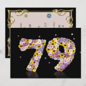 79th Birthdayパーティー、花の文字 招待状 (正面/裏面)