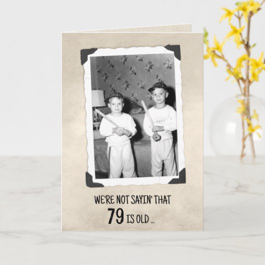 79th Birthday Humor Young Boys With Baseball Bats  カード (黄色い花)