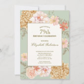 79th Birthday Invitation Autumn Colors Floral Sage 招待状 (正面)