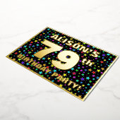 79th Birthday Party —おもしろい、スターカラフルズ・パターン 箔招待状 (回転した状態)