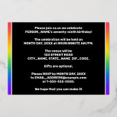 79th Birthday Party:おもしろい、レインボーカラフルパターン 箔招待状 (裏面)