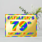 79th Birthday Party —おもしろい、レインボースペクトル「79」 箔招待状 (立ち正面)