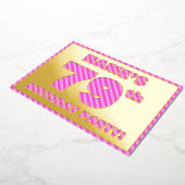 79th Birthday Party — はっきりした、おもしろい、ピンクストライプ色79 箔招待状 (回転した状態)