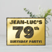 79th Birthday Party — はっきりしたWood Grainフェイク文字 箔招待状 (立ち正面)