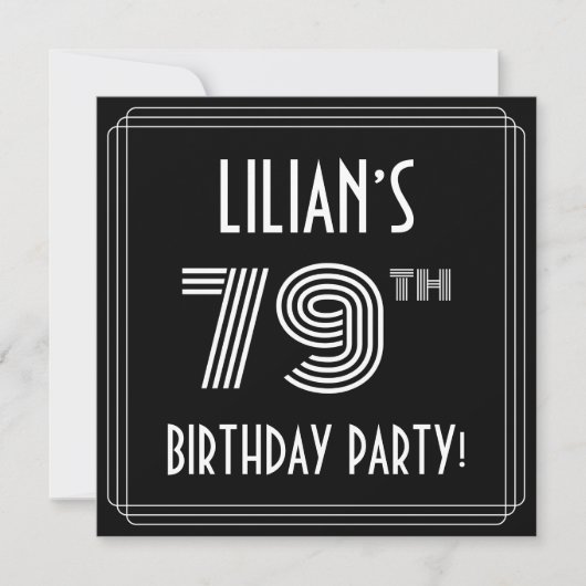 79th Birthday Party:アールデコスタイル(名前をカスタムする付) 招待状 (正面)