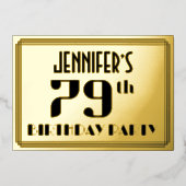 79th Birthday Party:アールデコ「79」と名前 箔招待状 (正面)