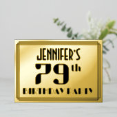 79th Birthday Party:アールデコ「79」と名前 箔招待状 (立ち正面)