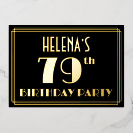 79th Birthday Party:アールデコ「79」、名前つき 箔招待状